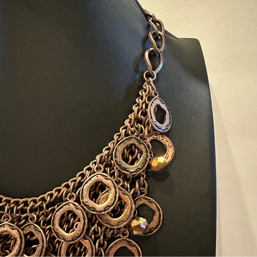 Copper Statement Necklace, Copper Tone Hammered D… - image 4
